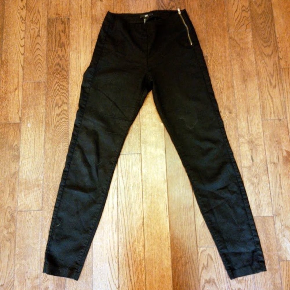 H&M Black Cotton Blend Seamed Front Side Zip Skinny Pants - Women's US 2